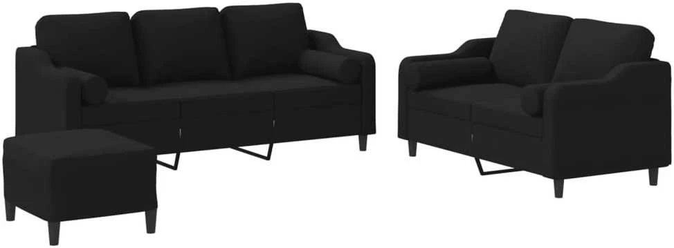 Sofa Sofos komplektas su pagalvėmis, 3 dalių, juodas, audinys