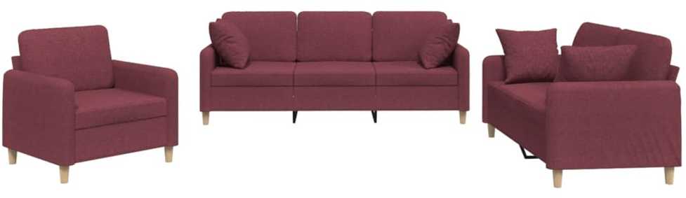 Sofa Sofos komplektas su pagalvėmis, 3 dalių, vyno, audinys