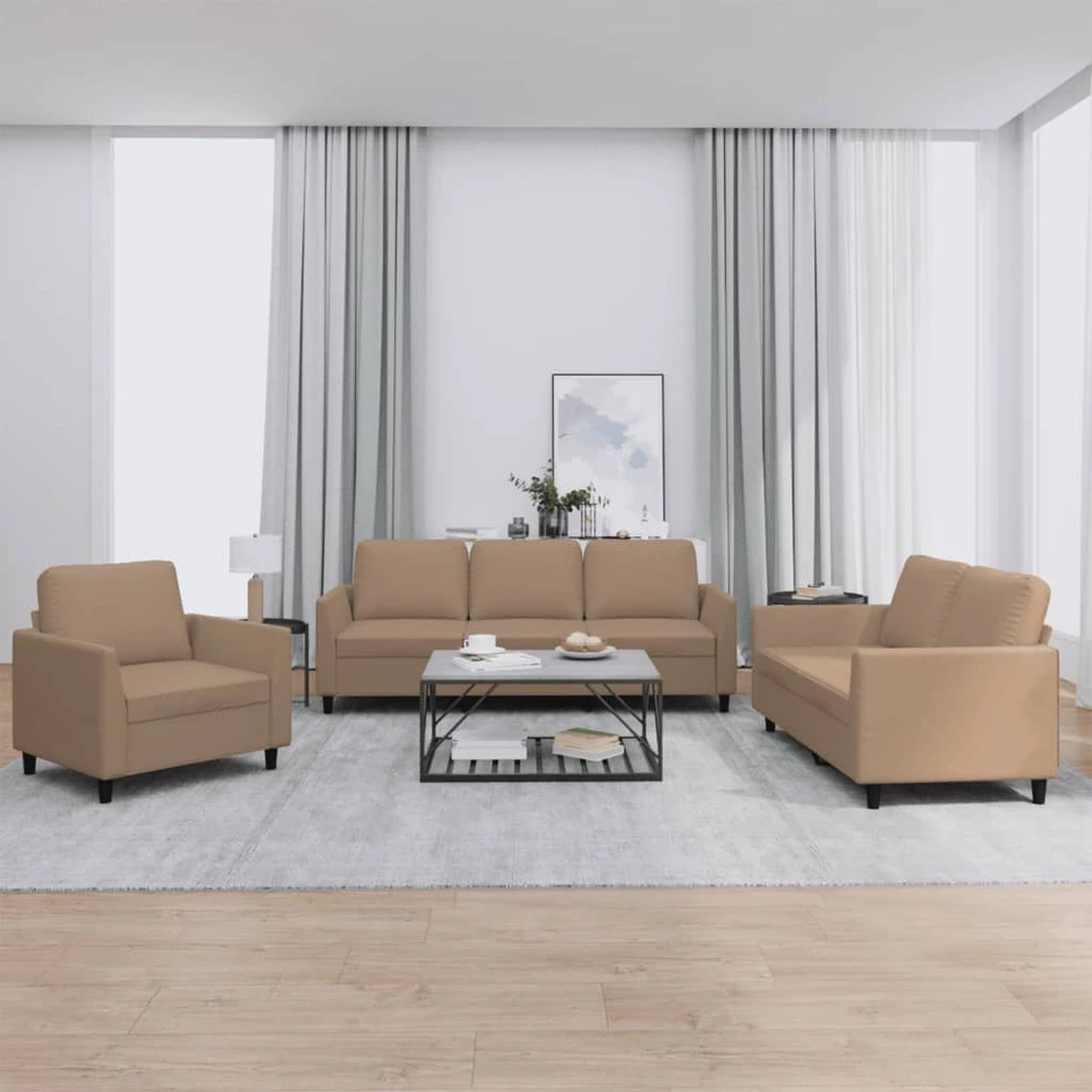 Sofa Sofos komplektas su pagalvėmis, 3 dalių, kapučino, dirbtinė oda