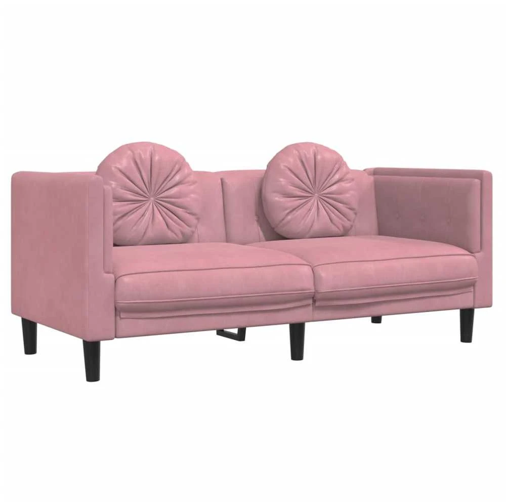Sofa Sofos komplektas su pagalvėmis, 3 dalių, rožinis, aksomas