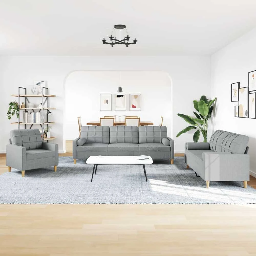 Sofa Sofos komplektas su pagalvėmis, 3 dalių, pilkas, audinys