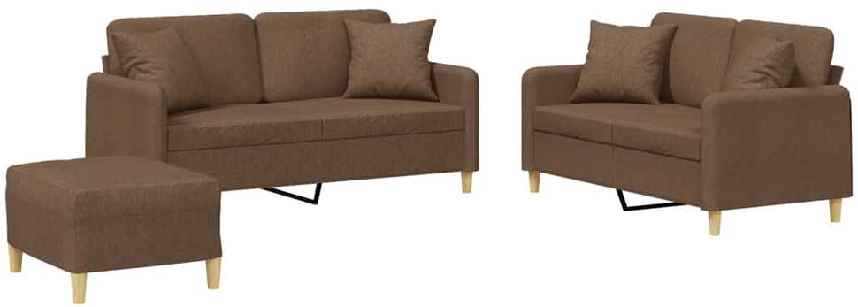 Sofa Sofos komplektas su pagalvėmis, 3 dalių, rudas, audinys