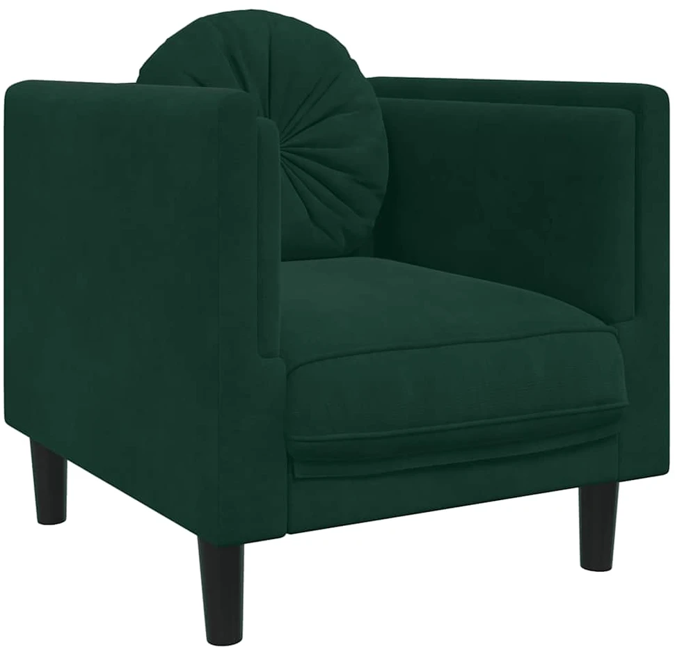 Sofa Sofos komplektas su pagalvėmis, 3 dalių, žalias, aksomas