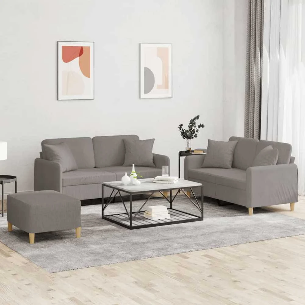 Sofa Sofos komplektas su pagalvėmis, 3 dalių, taupe, audinys