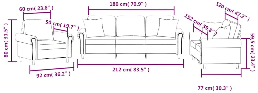 Sofa Sofos komplektas su pagalvėmis, 3 dalių, geltonas, aksomas