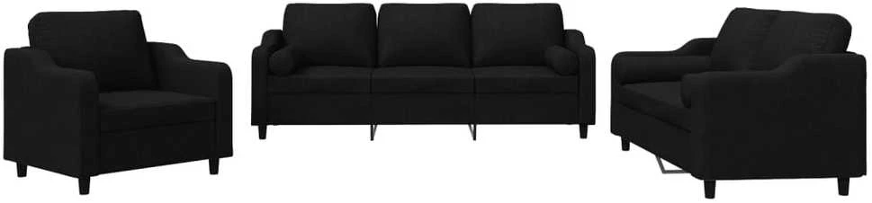 Sofa Sofos komplektas su pagalvėmis, 3 dalių, juodas, audinys