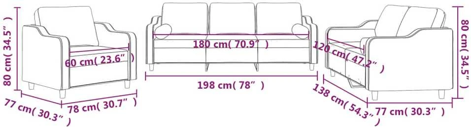 Sofa Sofos komplektas su pagalvėmis, 3 dalių, juodas, audinys
