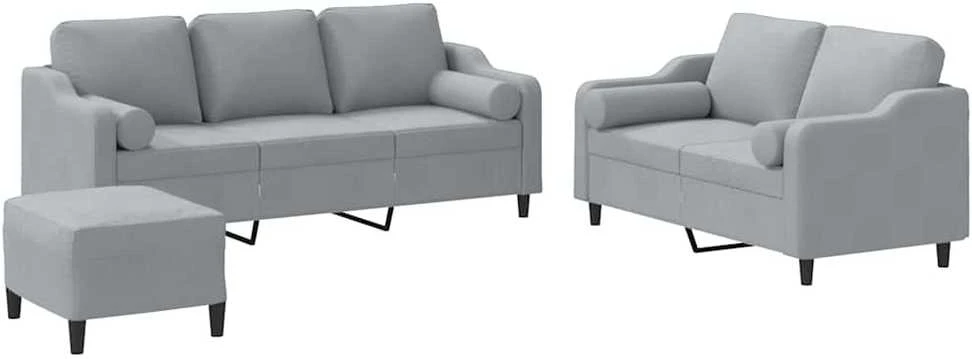 Sofa Sofos komplektas su pagalvėmis, 3 dalių, pilkas, audinys
