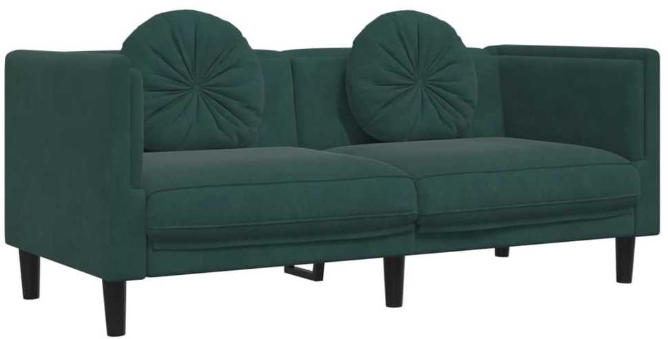 Sofa Sofos komplektas su pagalvėmis, 3 dalių, žalias, aksomas