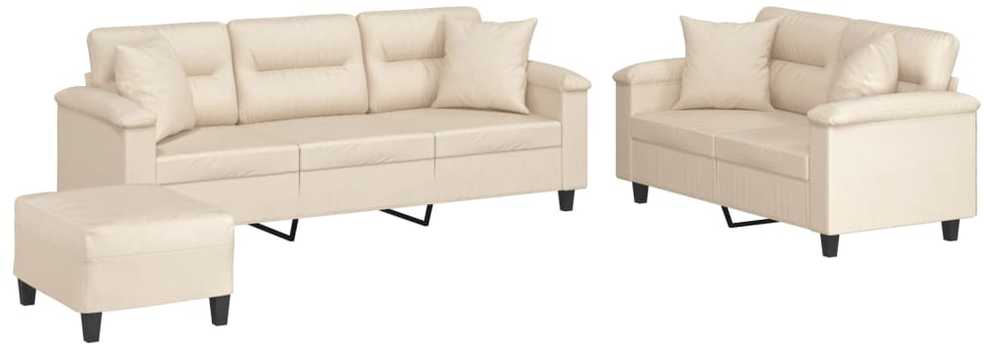 Sofa Sofos komplektas su pagalvėmis, 3 dalių, smėlio, audinys