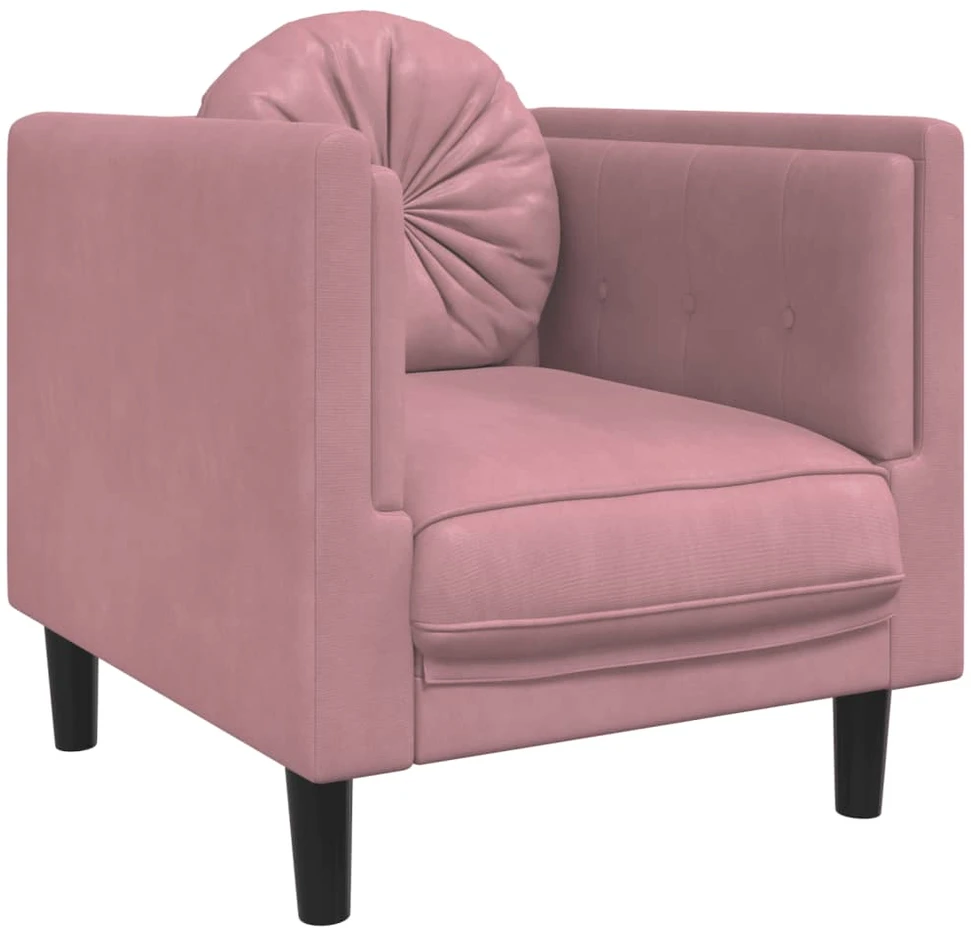 Sofa Sofos komplektas su pagalvėmis, 3 dalių, rožinis, aksomas