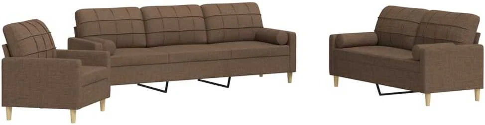 Sofa Sofos komplektas su pagalvėmis, 3 dalių, rudas, audinys