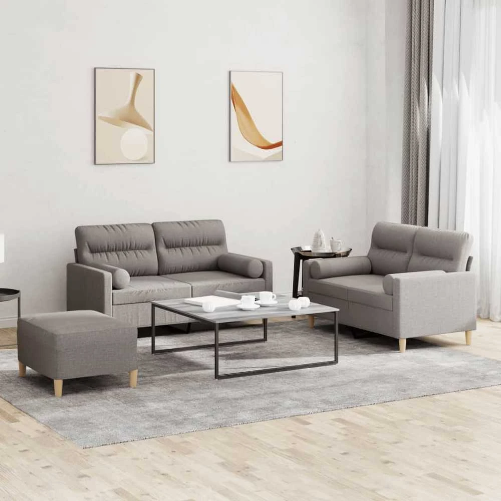 Sofa Sofos komplektas su pagalvėmis, 3 dalių, taupe, audinys