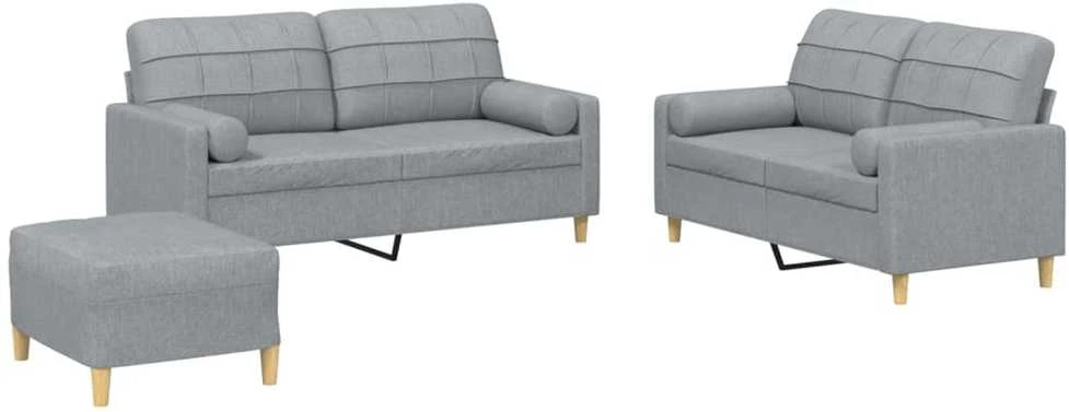 Sofa Sofos komplektas su pagalvėmis, 3 dalių, pilkas, audinys
