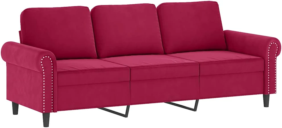 Sofa Sofos komplektas su pagalvėmis, 3 dalių, vyno, aksomas