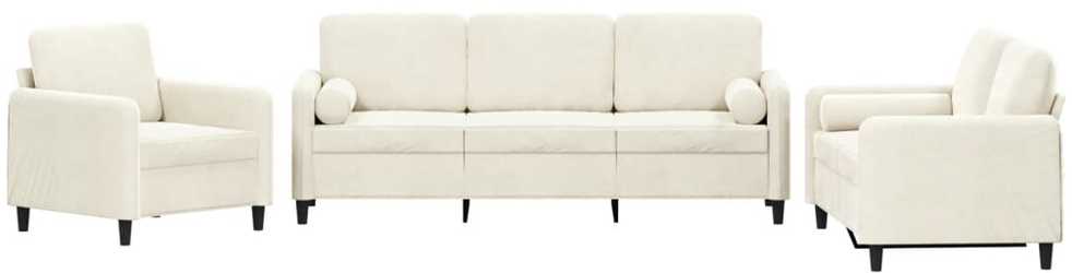 Sofa Sofos komplektas su pagalvėmis, 3 dalių, kreminis, aksomas
