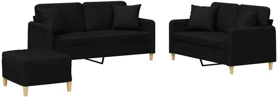 Sofa Sofos komplektas su pagalvėmis, 3 dalių, juodas, audinys