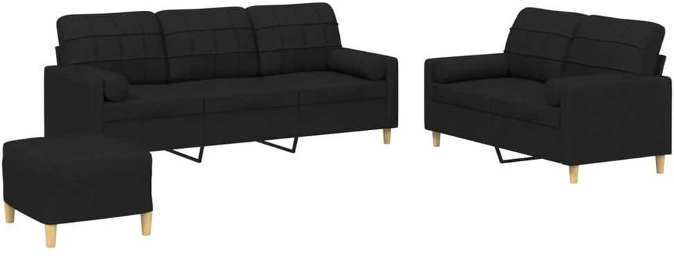 Sofa Sofos komplektas su pagalvėmis, 3 dalių, juodas, audinys