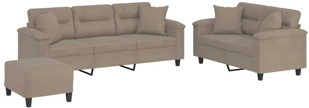 Sofa Sofos komplektas su pagalvėmis, 3 dalių, taupe, audinys