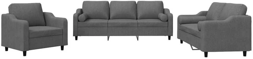 Sofa Sofos komplektas su pagalvėmis, 3 dalių, pilkas, audinys