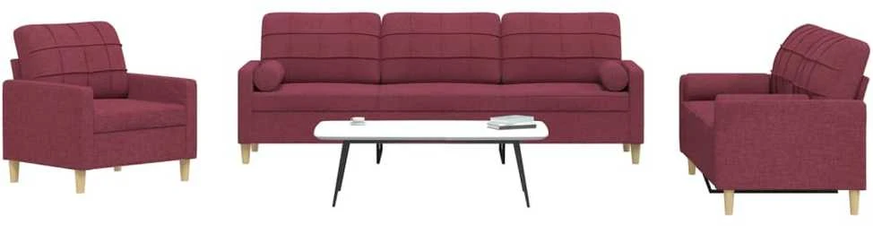 Sofa Sofos komplektas su pagalvėmis, 3 dalių, vyno, audinys