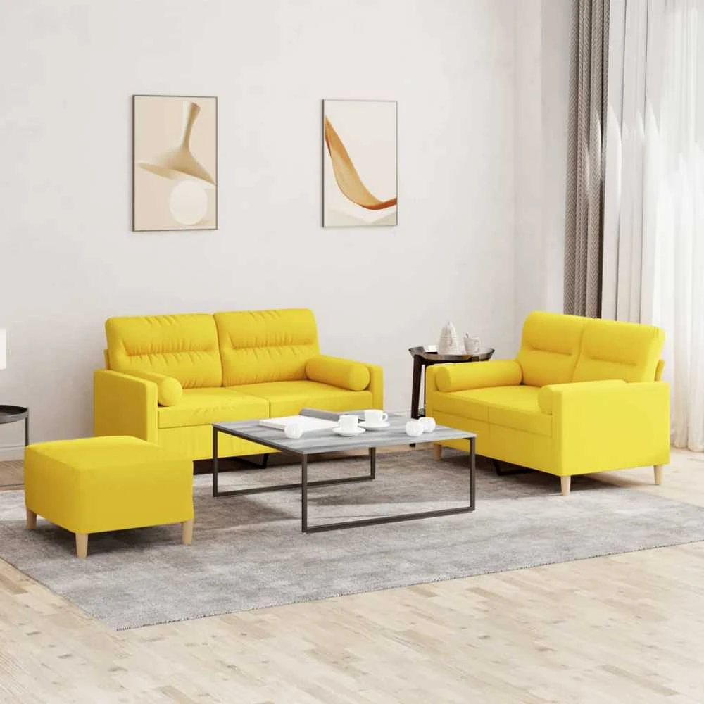Sofa Sofos komplektas su pagalvėmis, 3 dalių, geltonas, audinys