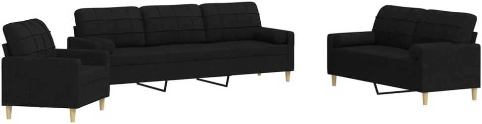 Sofa Sofos komplektas su pagalvėmis, 3 dalių, juodas, audinys