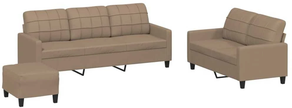 Sofa Sofos komplektas su pagalvėmis, 3 dalių, kapučino, dirbtinė oda