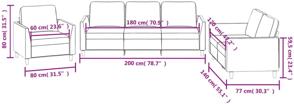 Sofa Sofos komplektas su pagalvėmis, 3 dalių, kreminis, dirbtinė oda