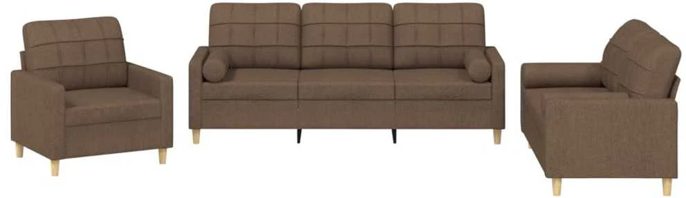 Sofa Sofos komplektas su pagalvėmis, 3 dalių, rudas, audinys