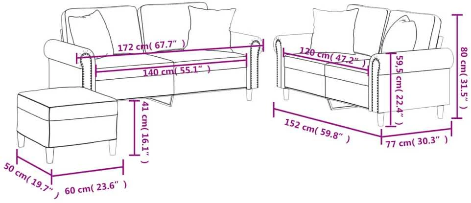 Sofa Sofos komplektas su pagalvėmis, 3 dalių, juodas, dirbtinė oda
