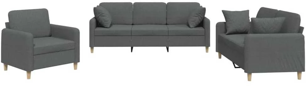 Sofa Sofos komplektas su pagalvėmis, 3 dalių, pilkas, audinys