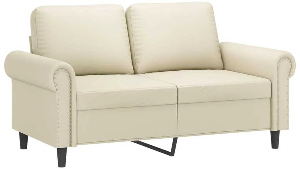 Sofa Sofos komplektas su pagalvėmis, 3 dalių, kreminis, dirbtinė oda
