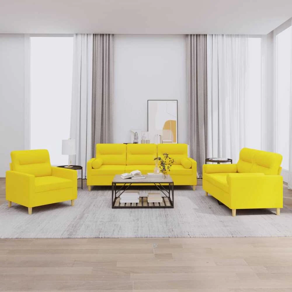 Sofa Sofos komplektas su pagalvėmis, 3 dalių, geltonas, audinys