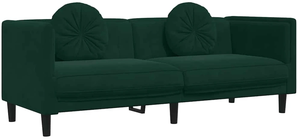 Sofa Sofos komplektas su pagalvėmis, 3 dalių, žalias, aksomas
