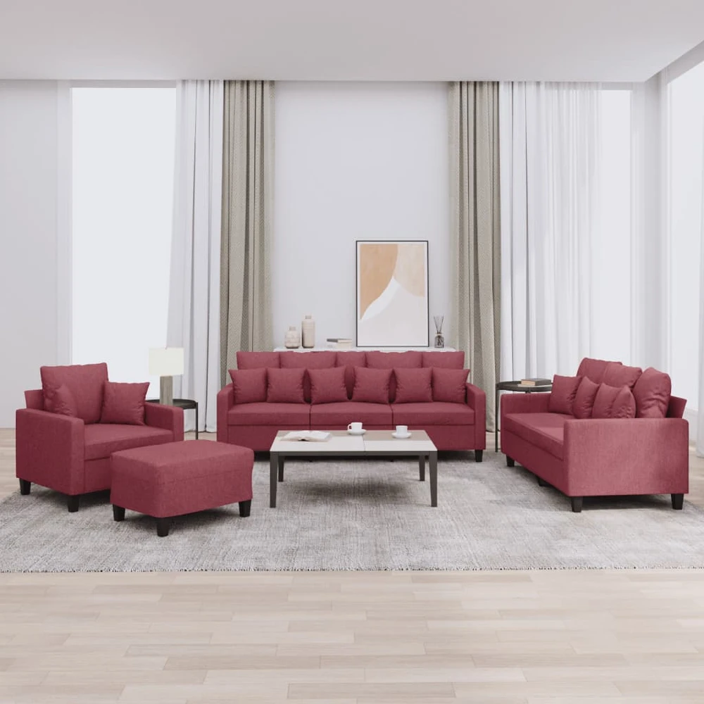 Sofa Sofos komplektas su pagalvėmis, 4 dalių, vyno, audinys