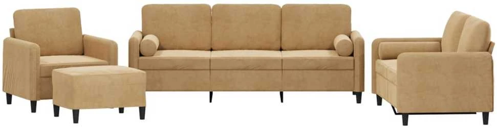 Sofa Sofos komplektas su pagalvėmis, 4 dalių, rudas, aksomas