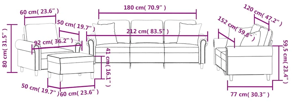 Sofa Sofos komplektas su pagalvėmis, 4 dalių, geltonas, aksomas