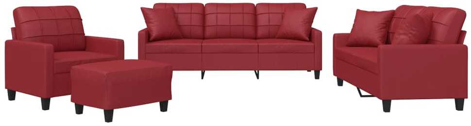 Sofa Sofos komplektas su pagalvėmis, 4 dalių, vyno, dirbtinė oda