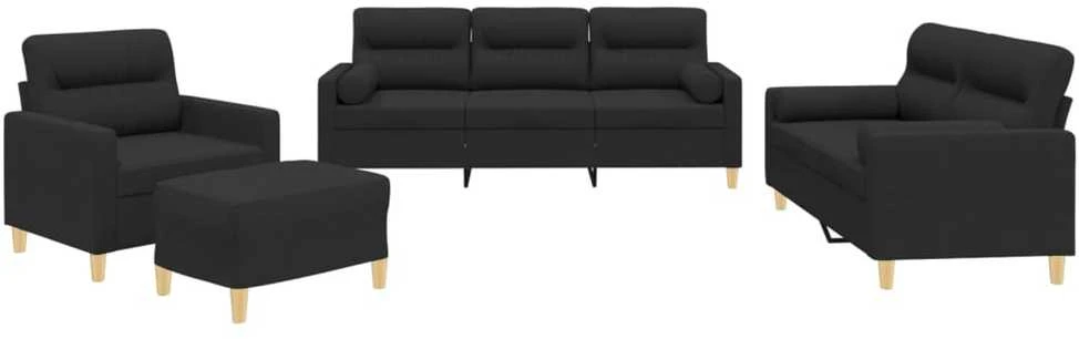 Sofa Sofos komplektas su pagalvėmis, 4 dalių, juodas, audinys