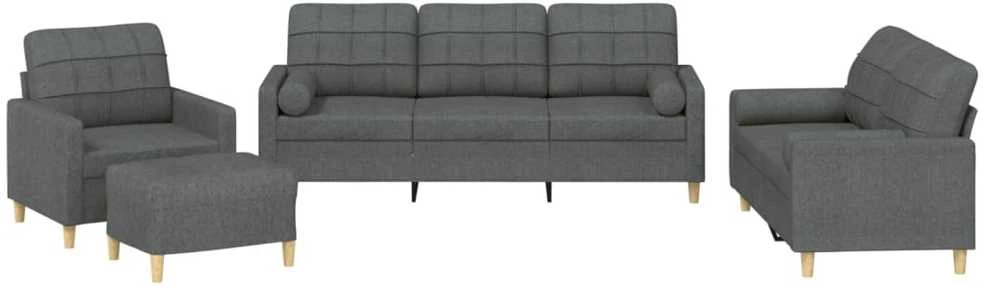 Sofa Sofos komplektas su pagalvėmis, 4 dalių, pilkas, audinys