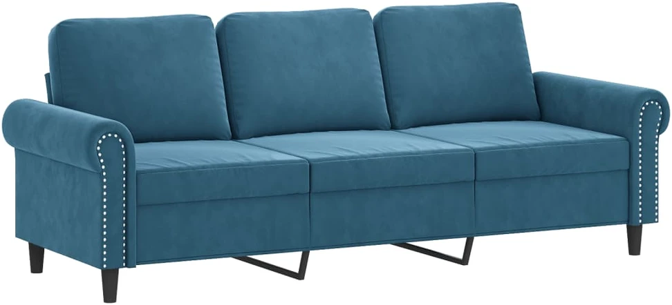 Sofa Sofos komplektas su pagalvėmis, 4 dalių, mėlynas, aksomas