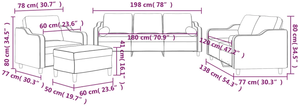 Sofa Sofos komplektas su pagalvėmis, 4 dalių, rudas, audinys