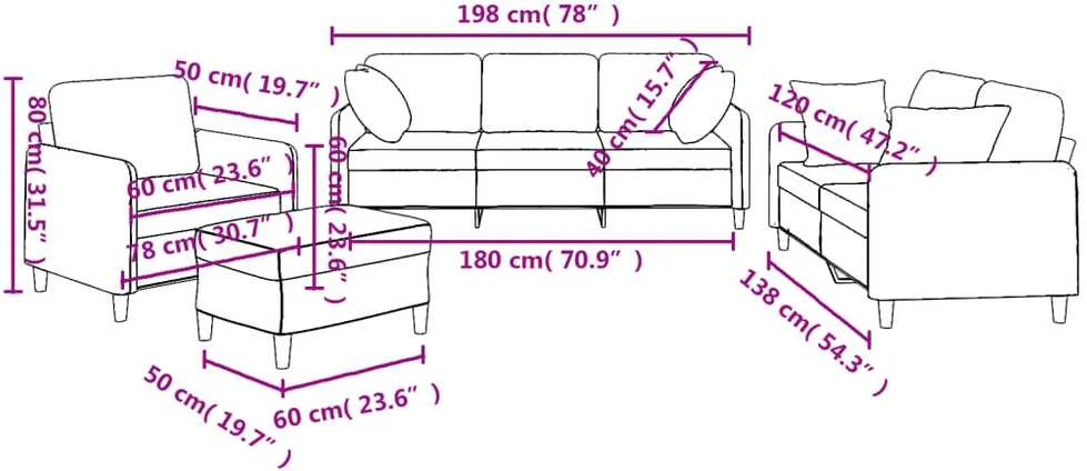 Sofa Sofos komplektas su pagalvėmis, 4 dalių, juodas, audinys