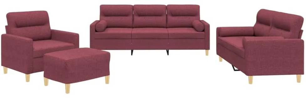 Sofa Sofos komplektas su pagalvėmis, 4 dalių, vyno, audinys