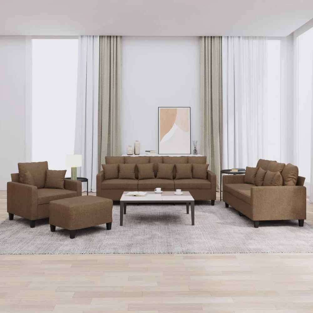 Sofa Sofos komplektas su pagalvėmis, 4 dalių, rudas, audinys