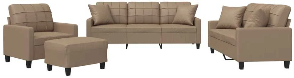 Sofa Sofos komplektas su pagalvėmis, 4 dalių, kapučino, dirbtinė oda