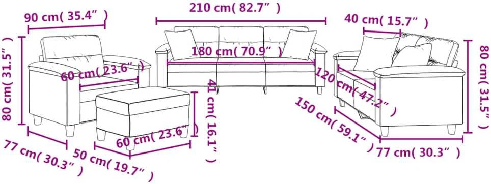 Sofa Sofos komplektas su pagalvėmis, 4 dalių, pilkas, audinys