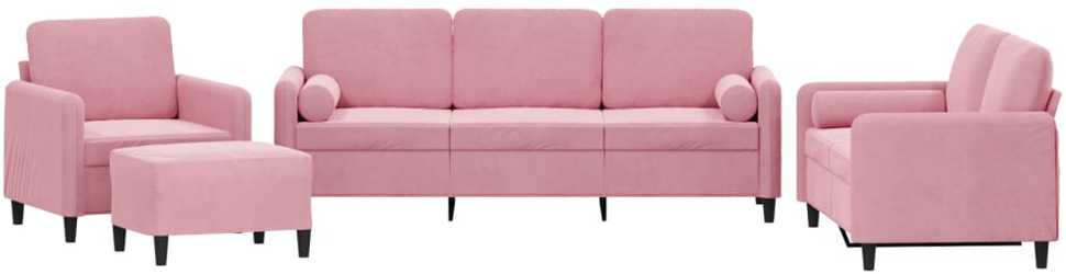 Sofa Sofos komplektas su pagalvėmis, 4 dalių, rožinis, aksomas