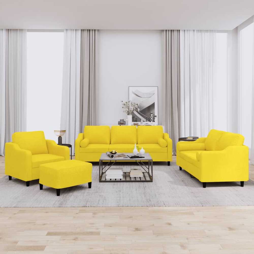 Sofa Sofos komplektas su pagalvėmis, 4 dalių, geltonas, audinys